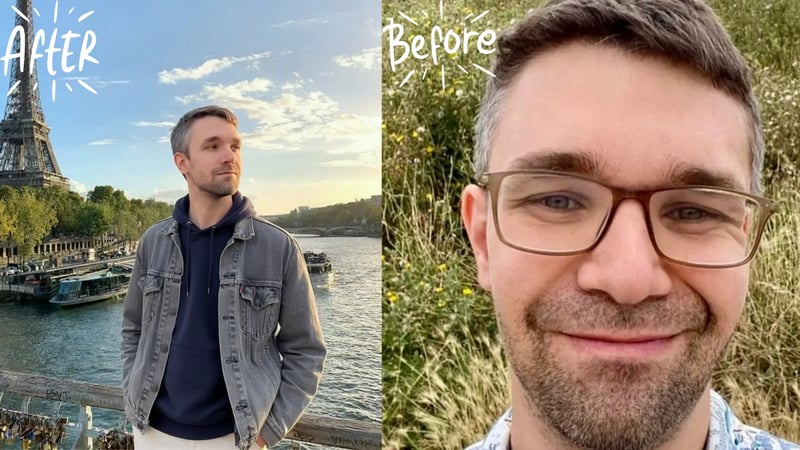 TruShot before and after transformation showing authentic AI dating photo generation with natural results