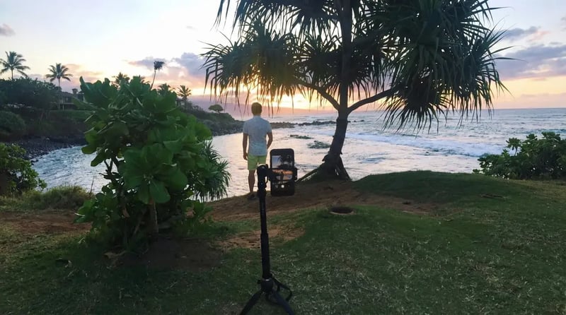 DIY photo setup guide showing proper lighting, angles, and camera positioning for self-taken dating photos