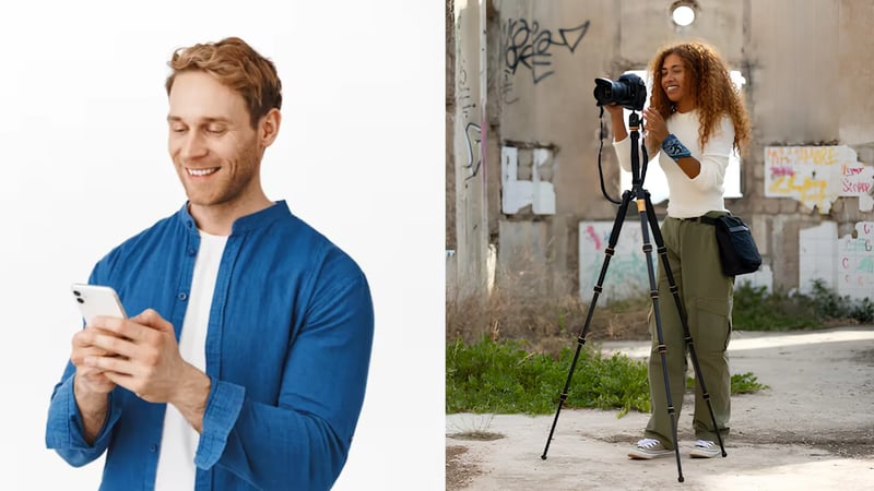 Dating profile photographer session vs AI generated dating photos comparison showing cost and time differences