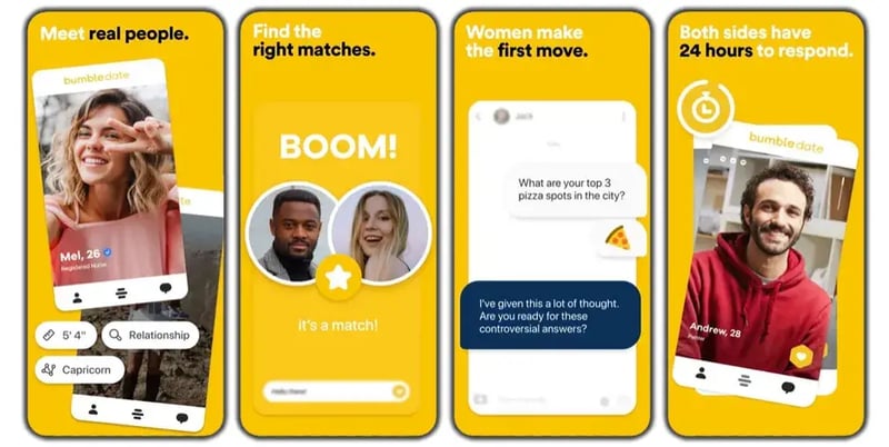 Bumble app showing match interface with notification badge