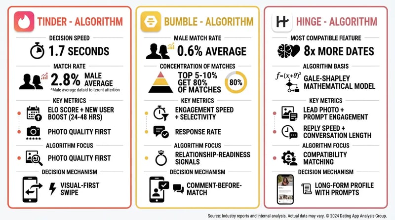 Bumble vs Tinder vs Hinge algorithm comparison