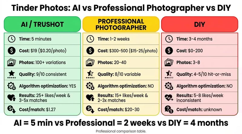 AI photos versus professional photographer comparison showing quality and cost effectiveness
