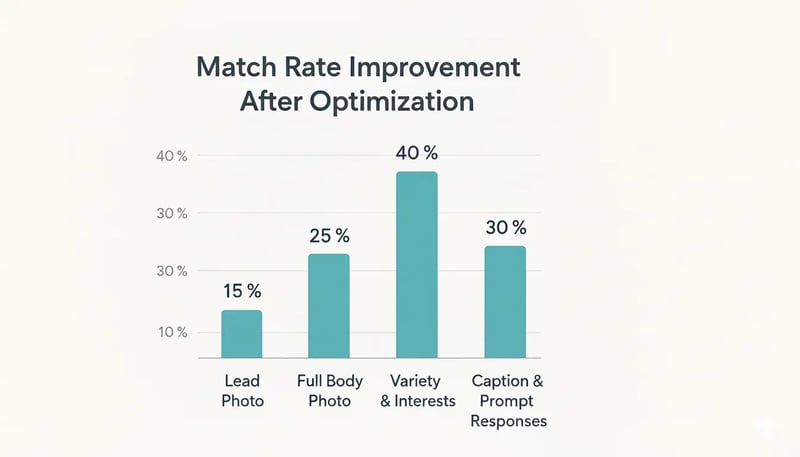 Bar chart showing match rate improvements after profile optimization with better photos and strategy